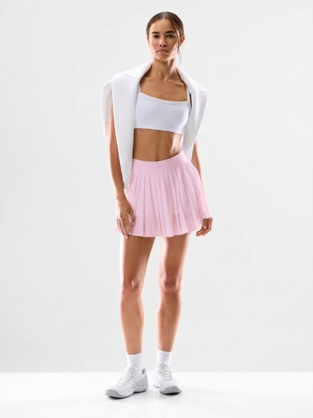 Aritzia Gold Pleated Tennis Pro Mini in Pastel Pink
